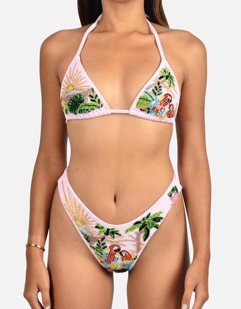 Charli Embellished Premium Tropical Bikini Bottom Pink