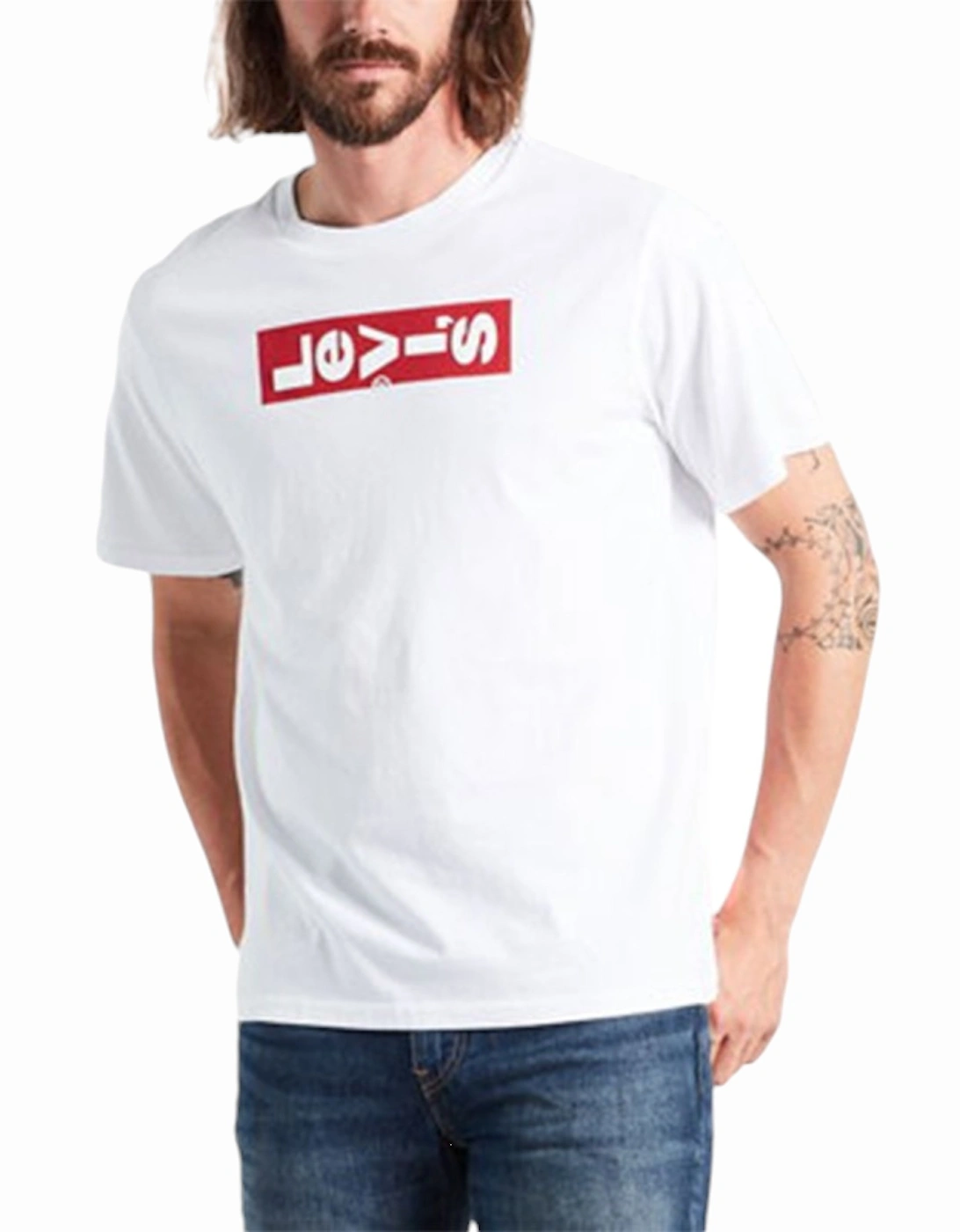 Levis Unisex White Levi's Men's T-Shirt Brand Patch Logo Summer Cotton Tops Levi Tee - Size: M