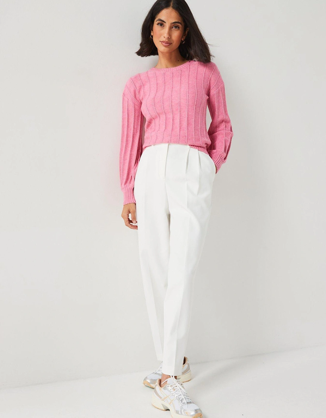 Crew Neck Ribbed Jumper - Pink