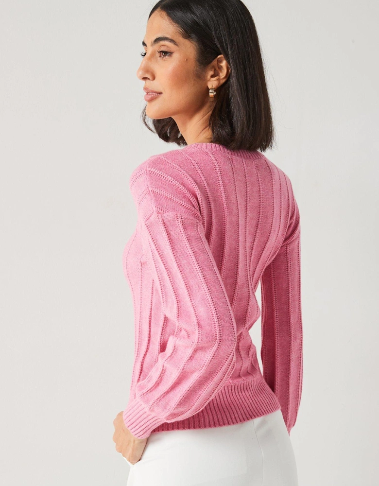 Crew Neck Ribbed Jumper - Pink