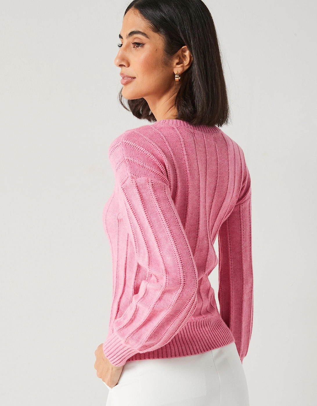 Crew Neck Ribbed Jumper - Pink