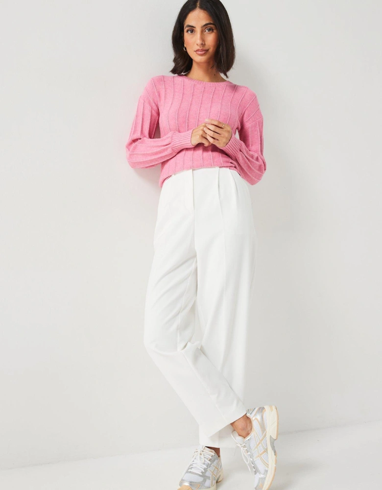 Crew Neck Ribbed Jumper - Pink