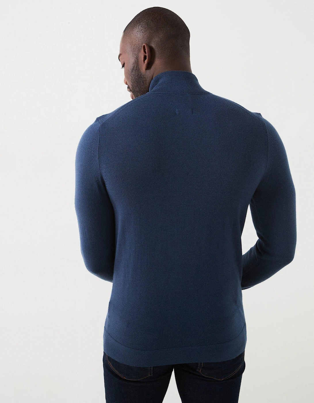 Merino Quarter Zip Knitted Polo Shirt - Dark Blue