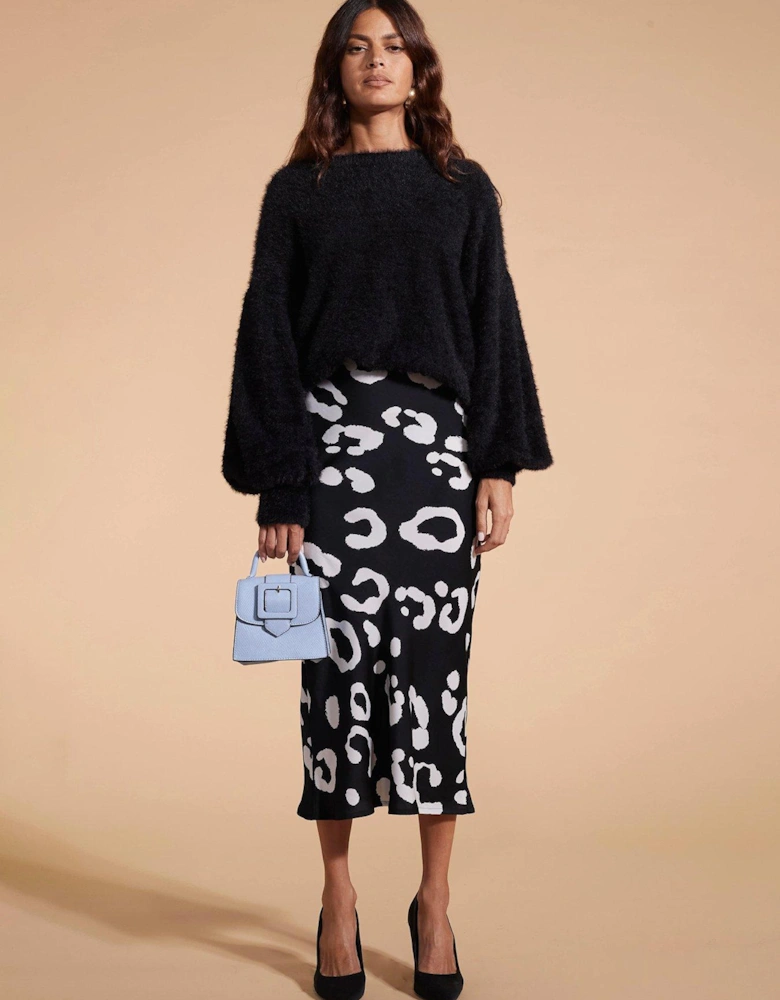 Leopard Printed Midi Skirt - Black