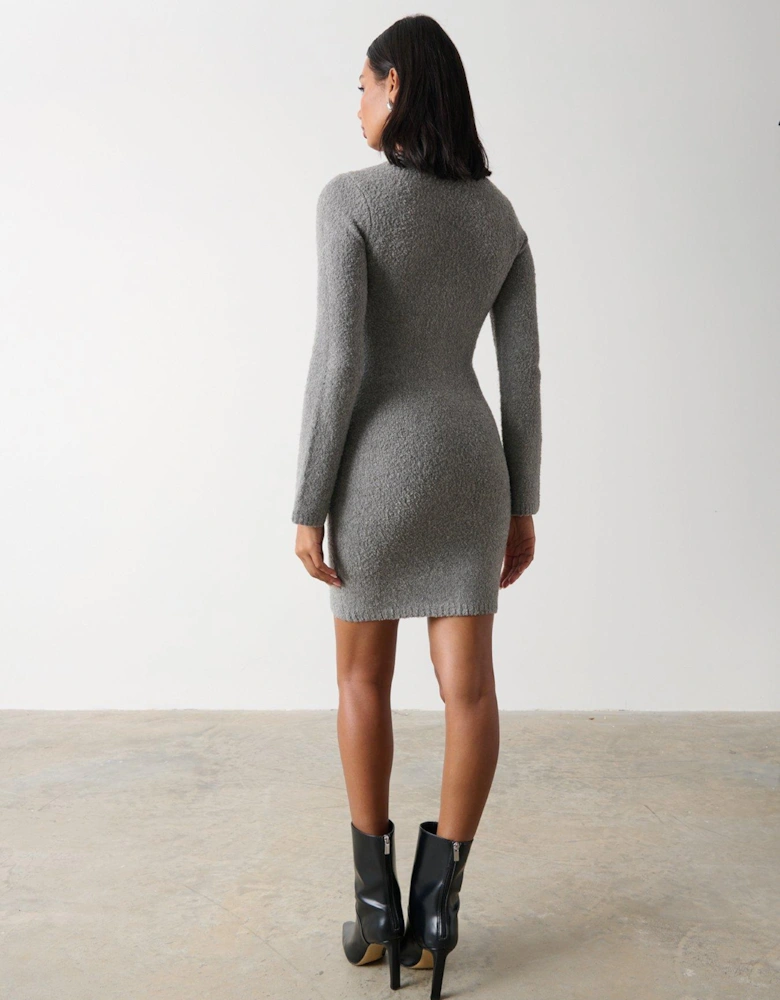 Aida Mini Button Down Knit Dress - Charcoal Grey