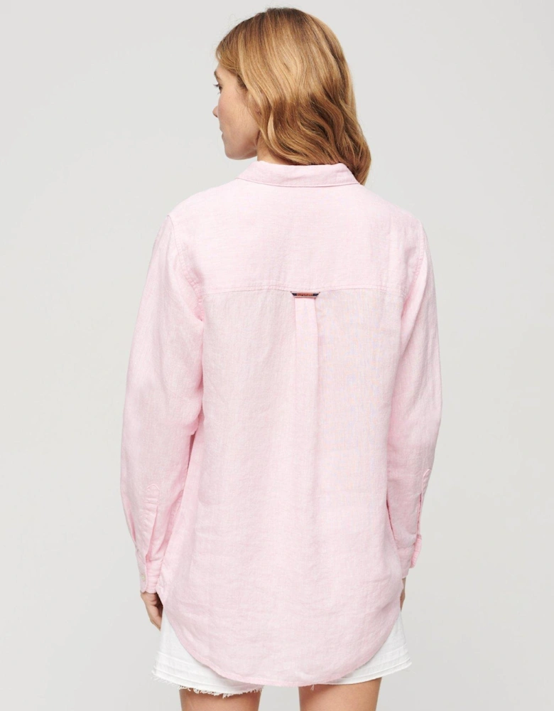 Casual Linen Boyfriend Shirt - Pink