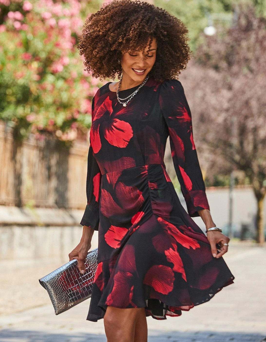 Bold Shoulder Asymmetrical  Hem Mini Dress /Red - Black