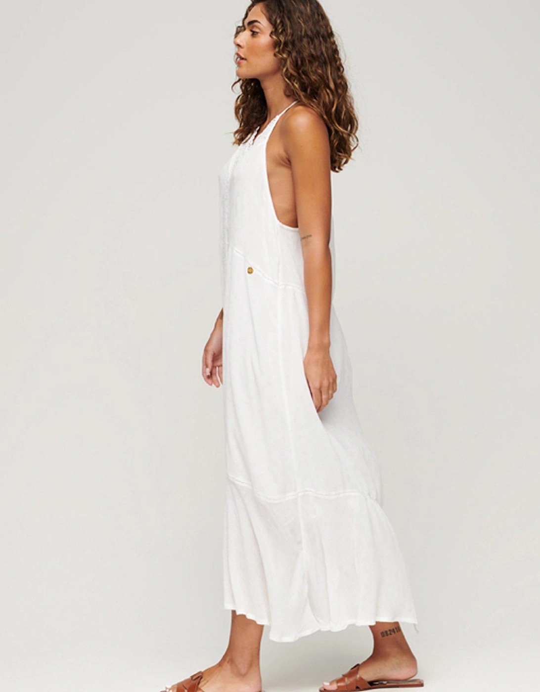 Lace Trim Maxi Dress - Cream