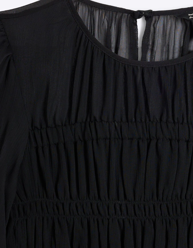 Shirred Chiffon Blouse - Black