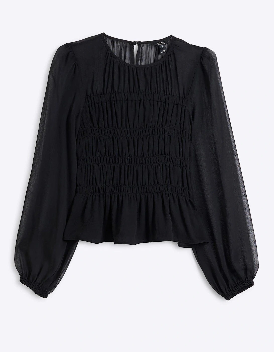 Shirred Chiffon Blouse - Black