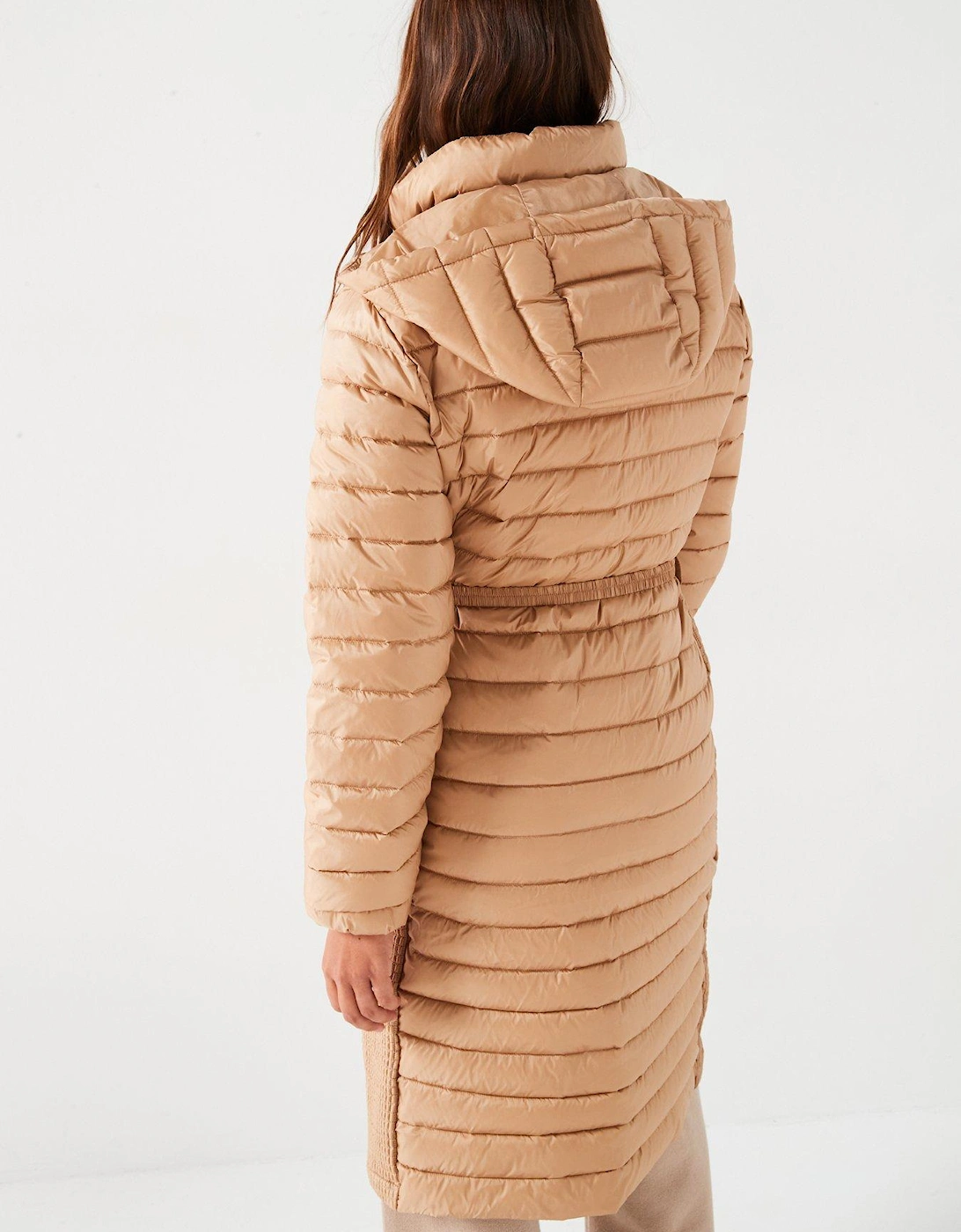 Lightweight Padded Belted Longline Coat - Beige