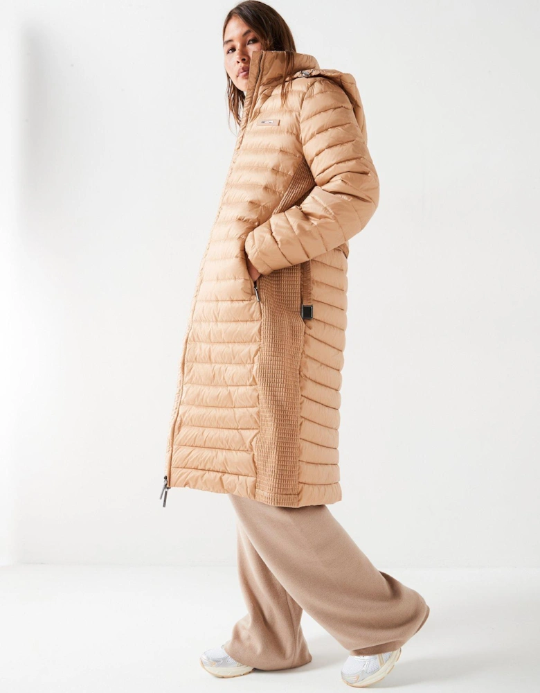 Lightweight Padded Belted Longline Coat - Beige