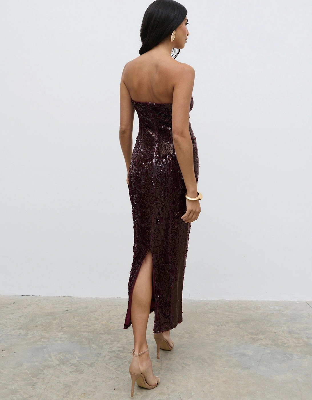 Gene Bandeau Sequin Midaxi Dress - Burgundy 