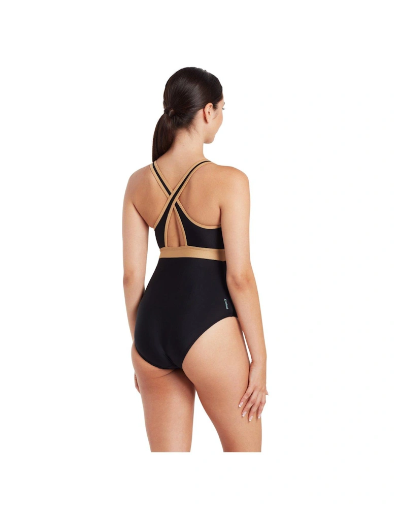 Ecolast Dakota Crossback Swimsuit - Black/gold