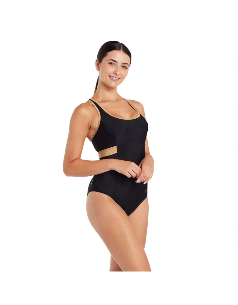 Ecolast Dakota Crossback Swimsuit - Black/gold