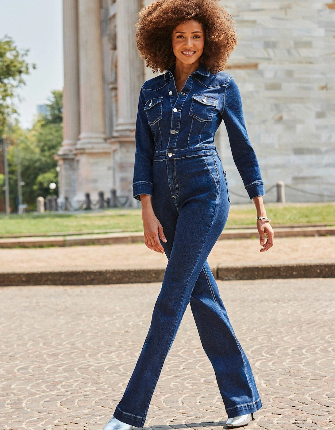 Western Bootcut Jumpsuit - Blue