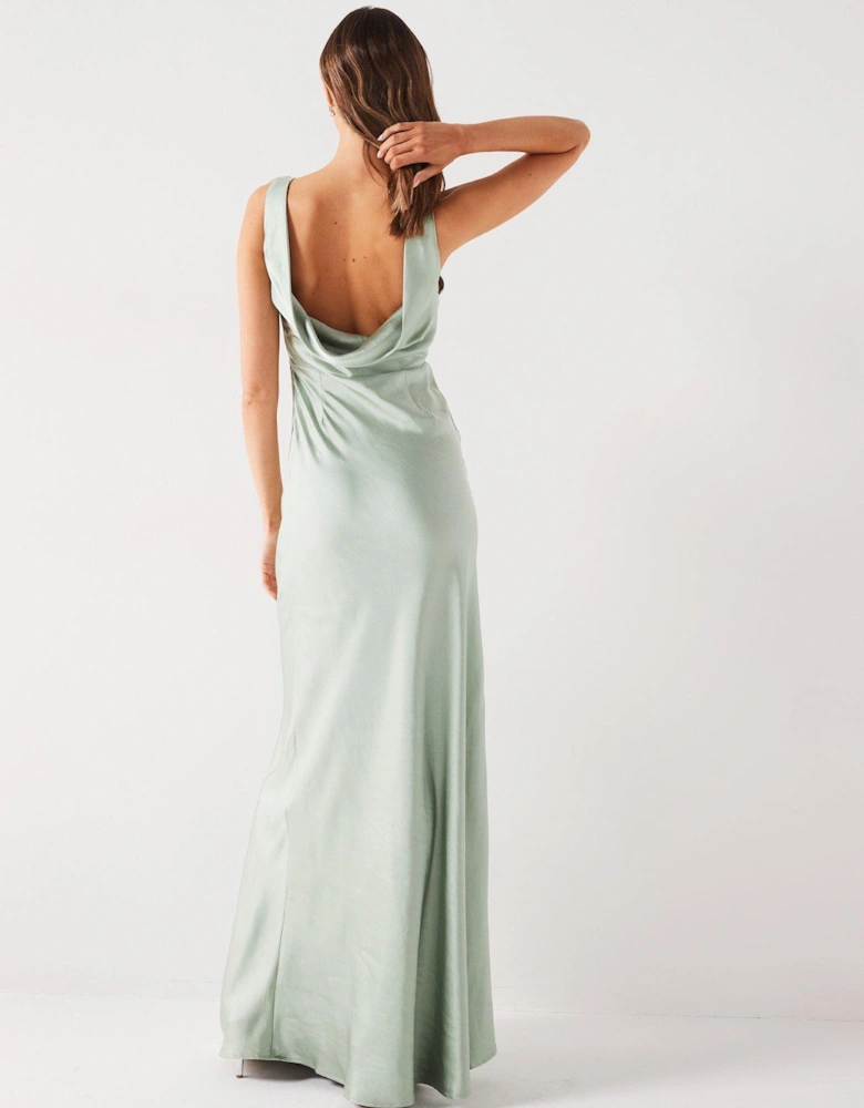 Cowl Back Satin Bridesmaid Dress - Sage