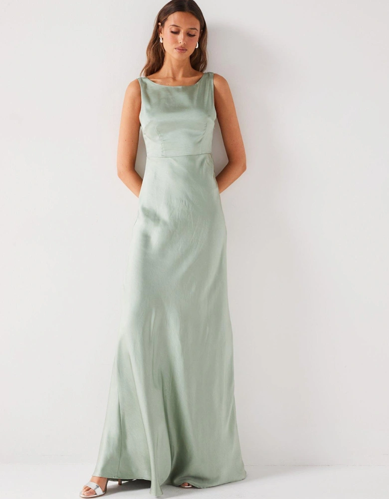 Cowl Back Satin Bridesmaid Dress - Sage