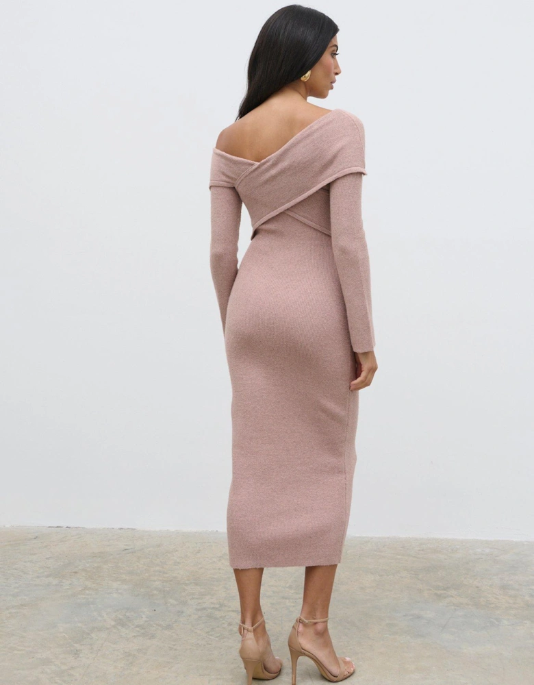 Danica Wrap Bardot Knit Midaxi Dress - Pink