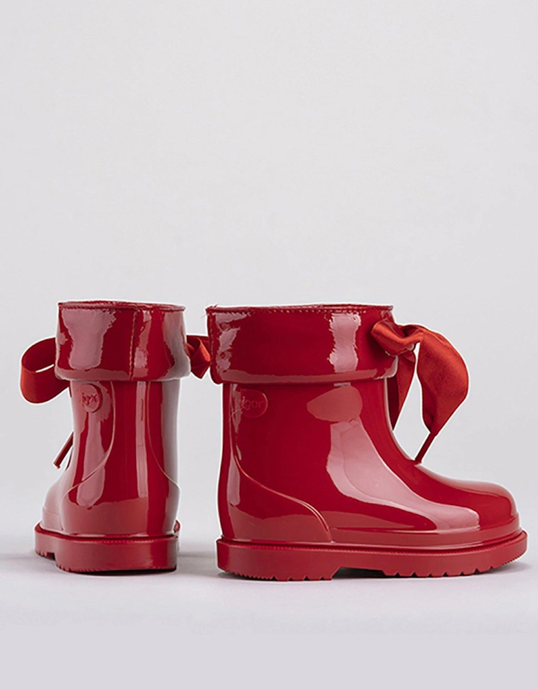 Bimbi Lazo Bow Gloss Wellington Boot - Red