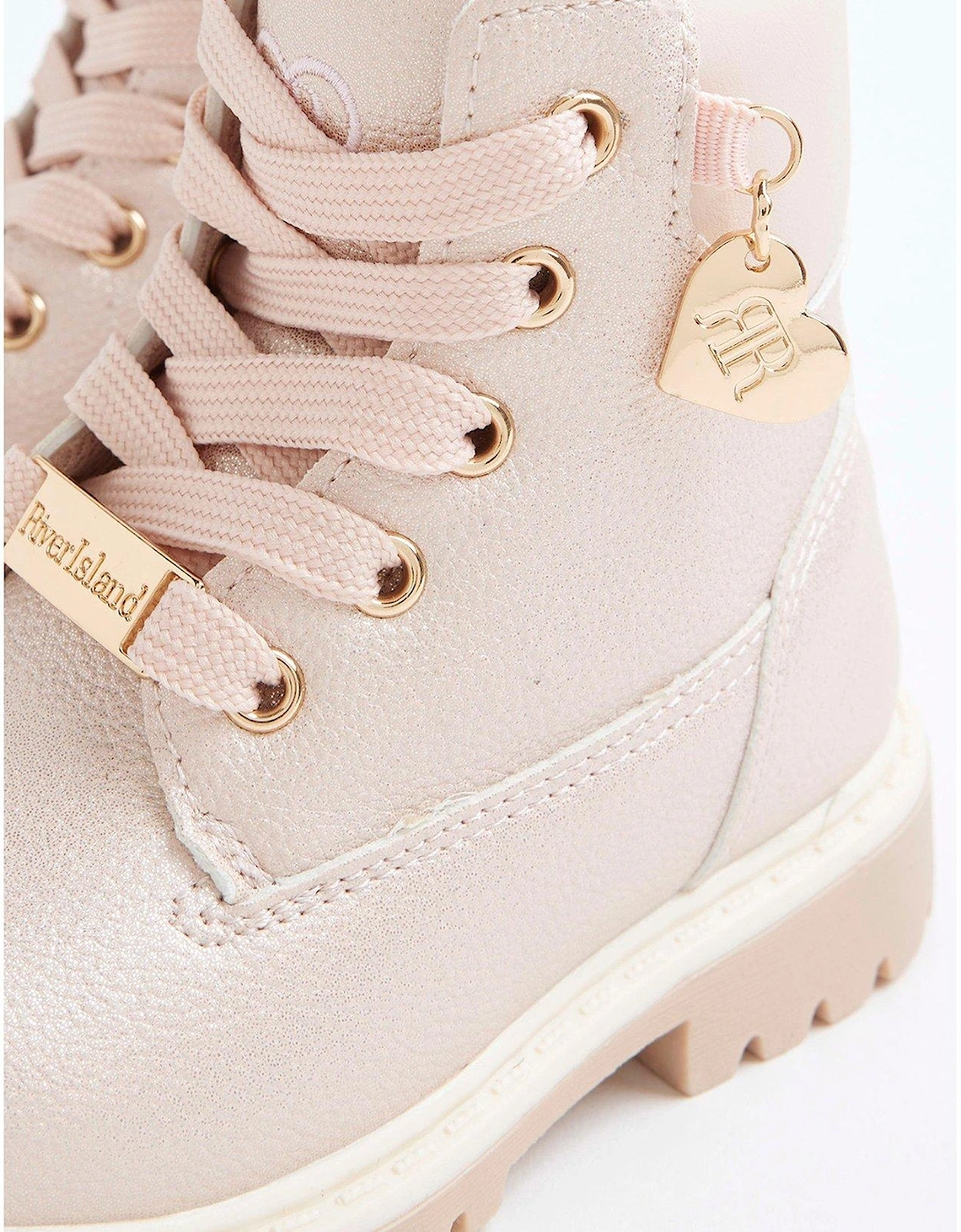 Mini Girl Iridescent Lace Up Boots - Pink