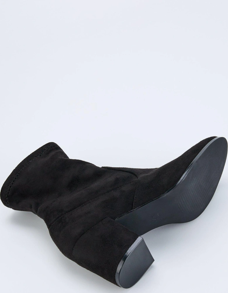 Wide Fit Block Heel Sock Boot - Black