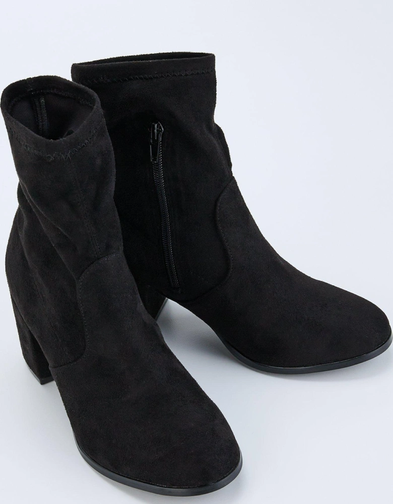 Block Heel Sock Boot - Black