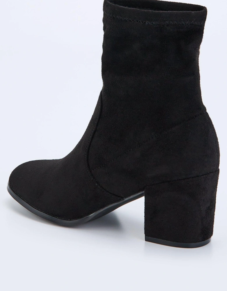 Wide Fit Block Heel Sock Boot - Black