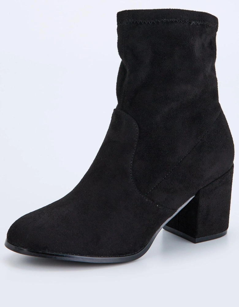 Wide Fit Block Heel Sock Boot - Black