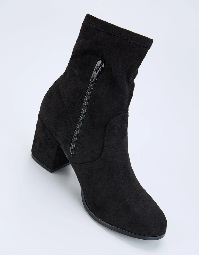 Wide Fit Block Heel Sock Boot - Black