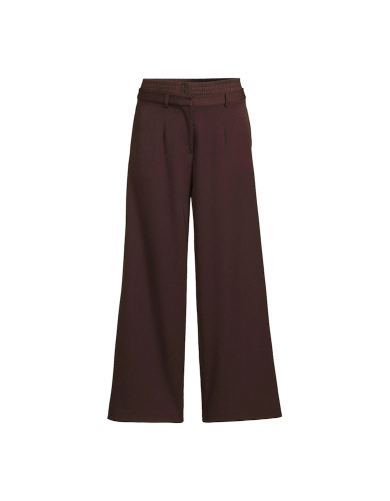 Waistband Detail Wide Leg Trousers - Brown