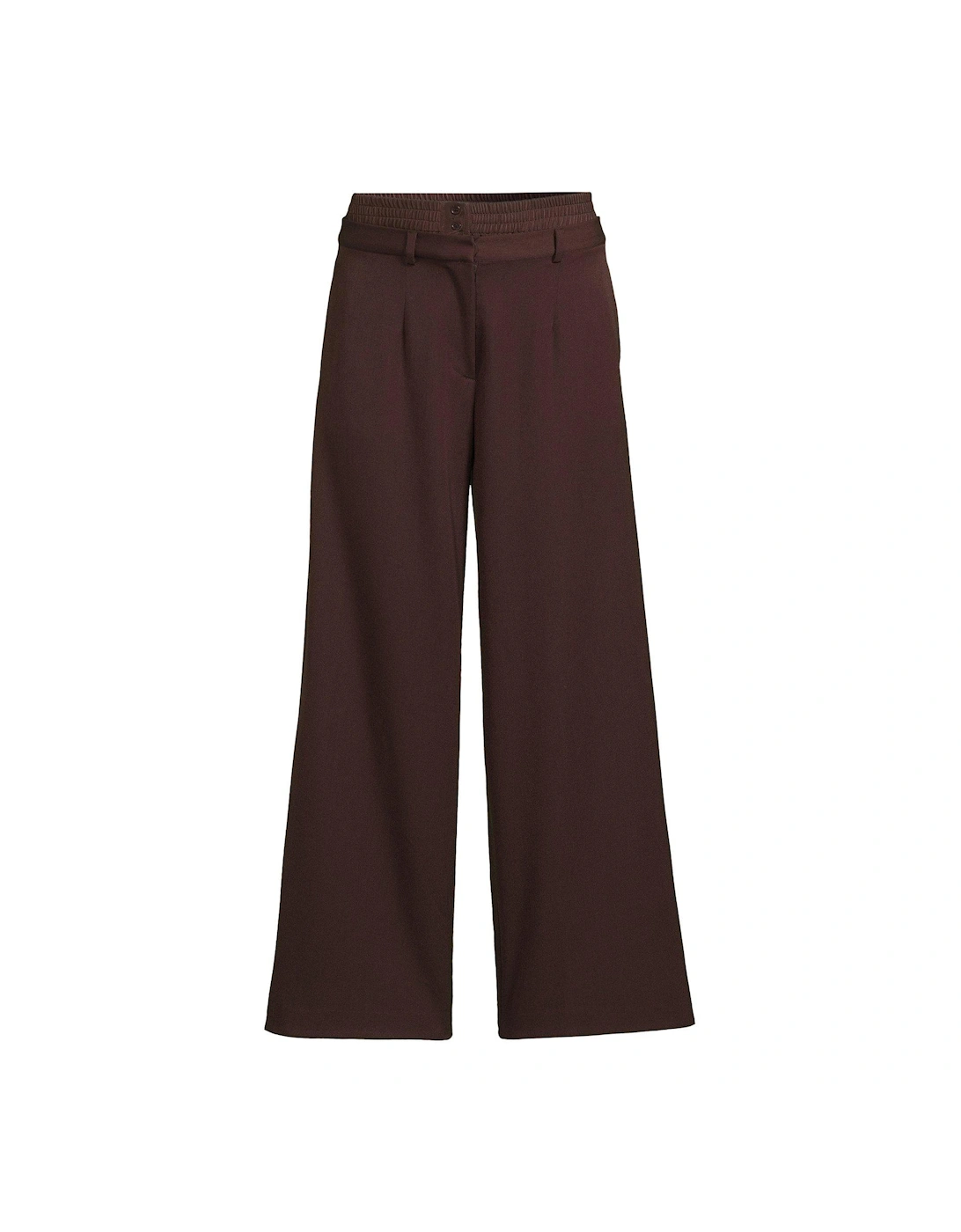 Waistband Detail Wide Leg Trousers - Brown