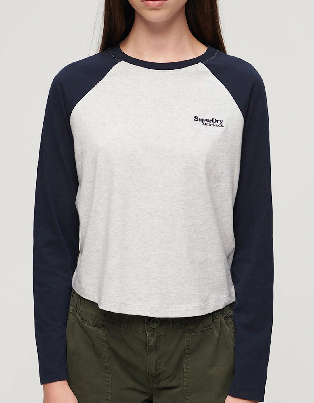 Essential Logo Long Sleeve Baseball Top - White / Navy