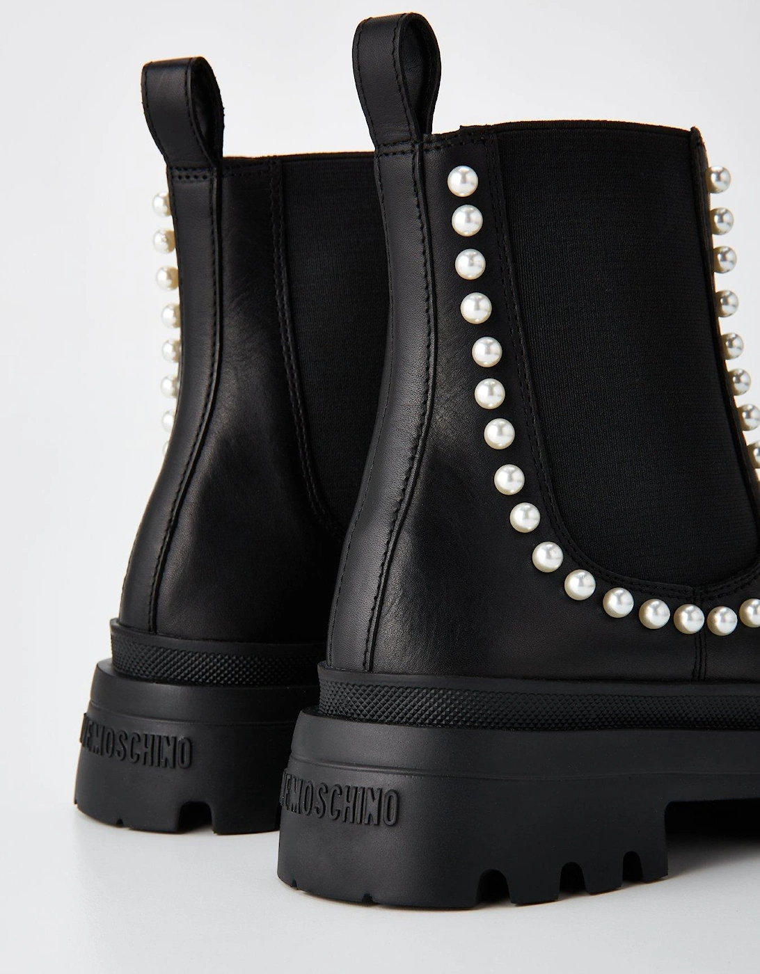 Chunky Pearl Ankle Boots - Black