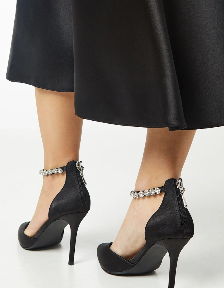 Wide Fit Tatiana Satin Jewelled Anklet High Stiletto Court Shoes