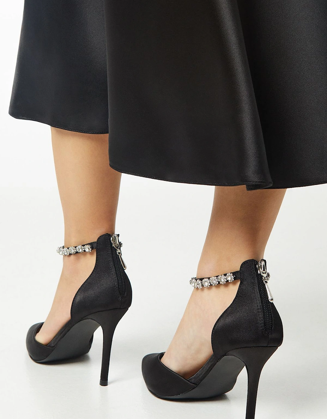 Wide Fit Tatiana Satin Jewelled Anklet High Stiletto Court Shoes