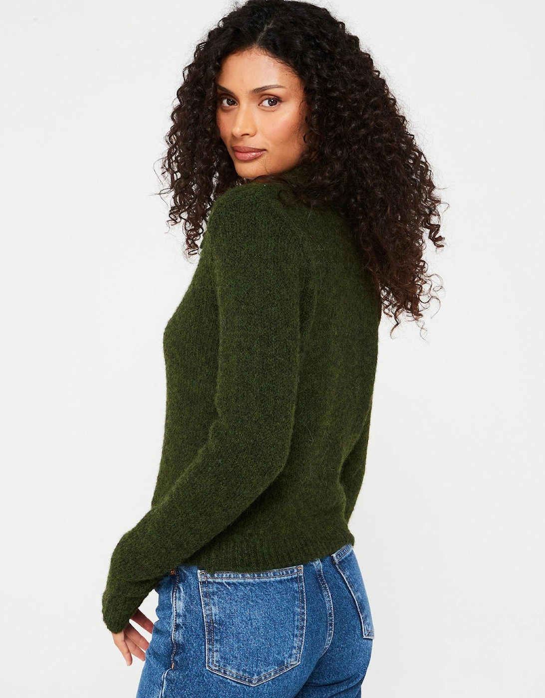 Knitted Collar Cardigan - Green