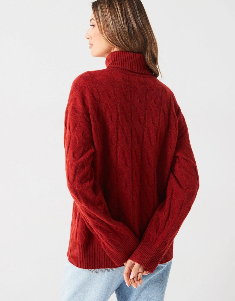 Soft Wool Cable Roll Neck Sweater - Red