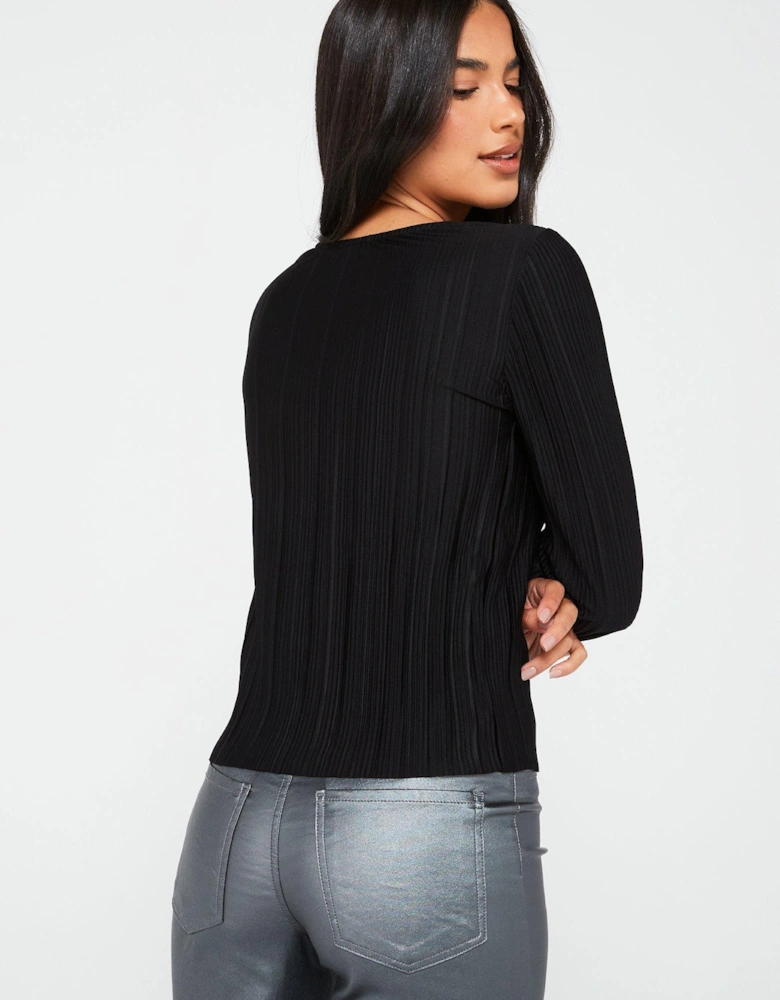 Bravo Long Sleeve Tie Pleat Jersey Top - Black