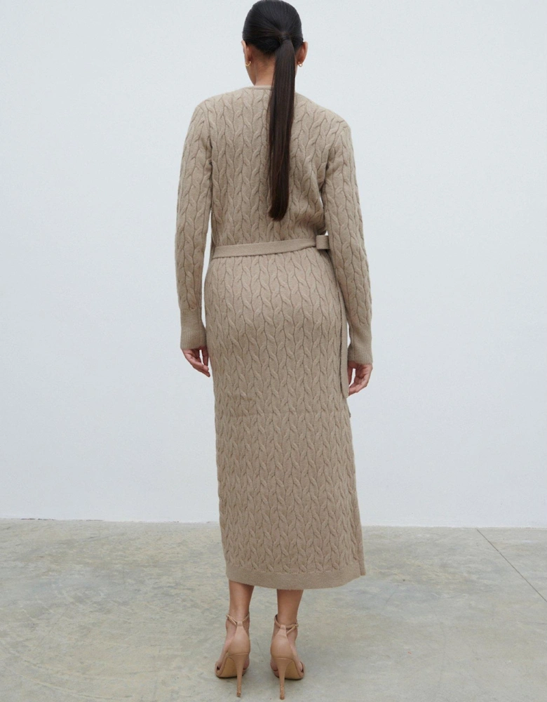 Marnie Cable Knit Wrap Midaxi Dress - Beige