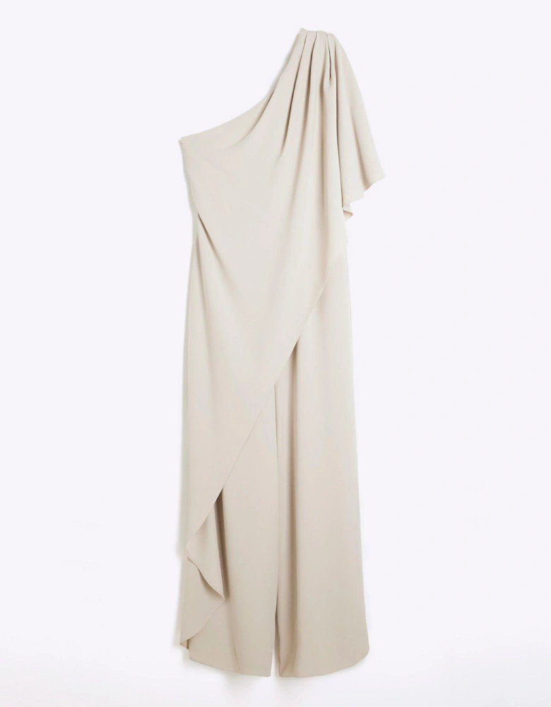 One Shoulder Overlay Jumpsuit - Cream