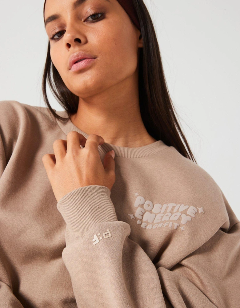 Womens Positive Energy Oversized Sweatshirt - Light Brown