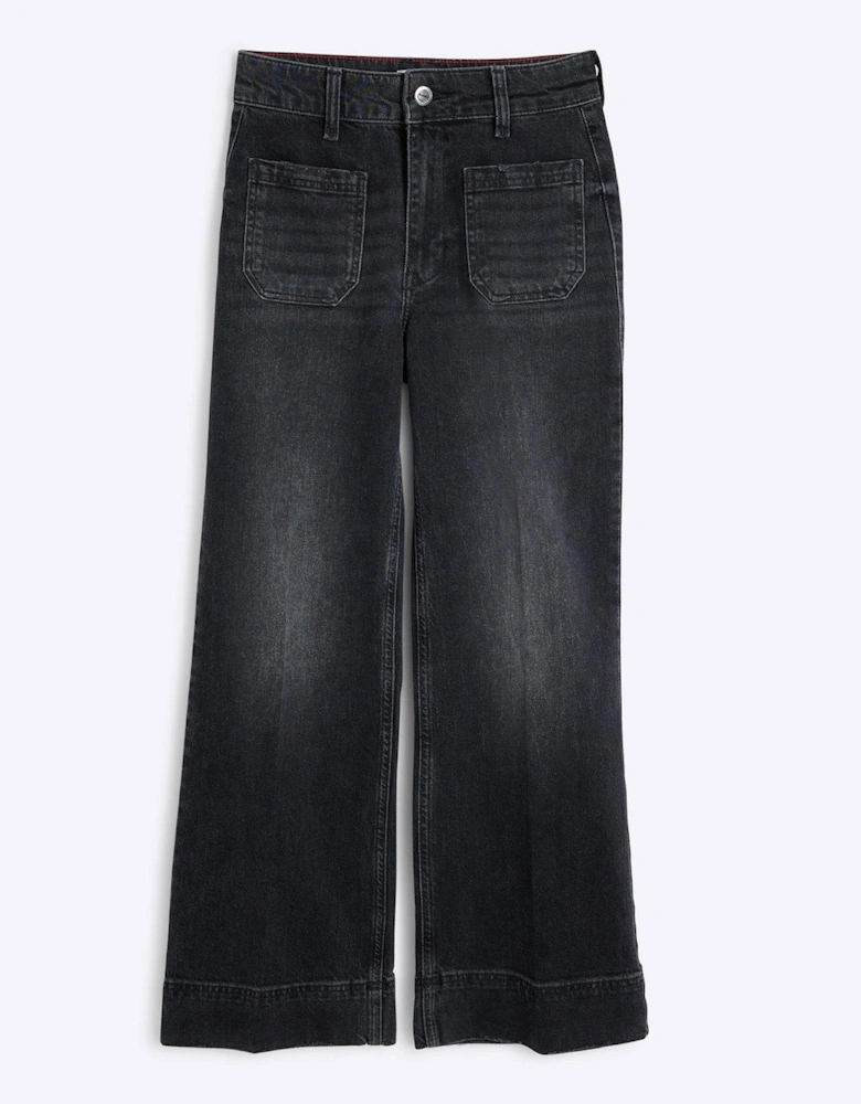 Wide Leg Pocket Detail Jean - Black
