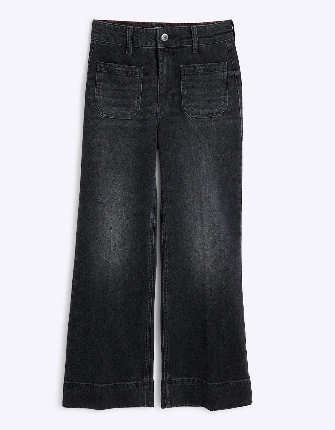 Wide Leg Pocket Detail Jean - Black