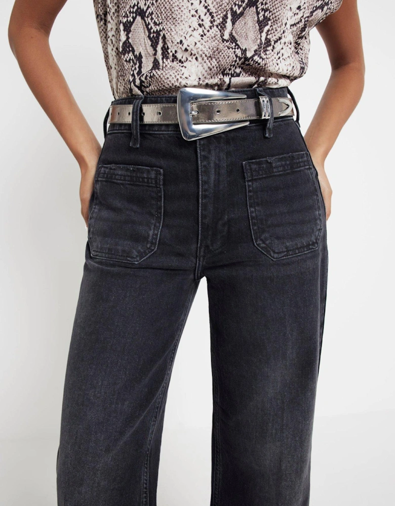 Wide Leg Pocket Detail Jean - Black