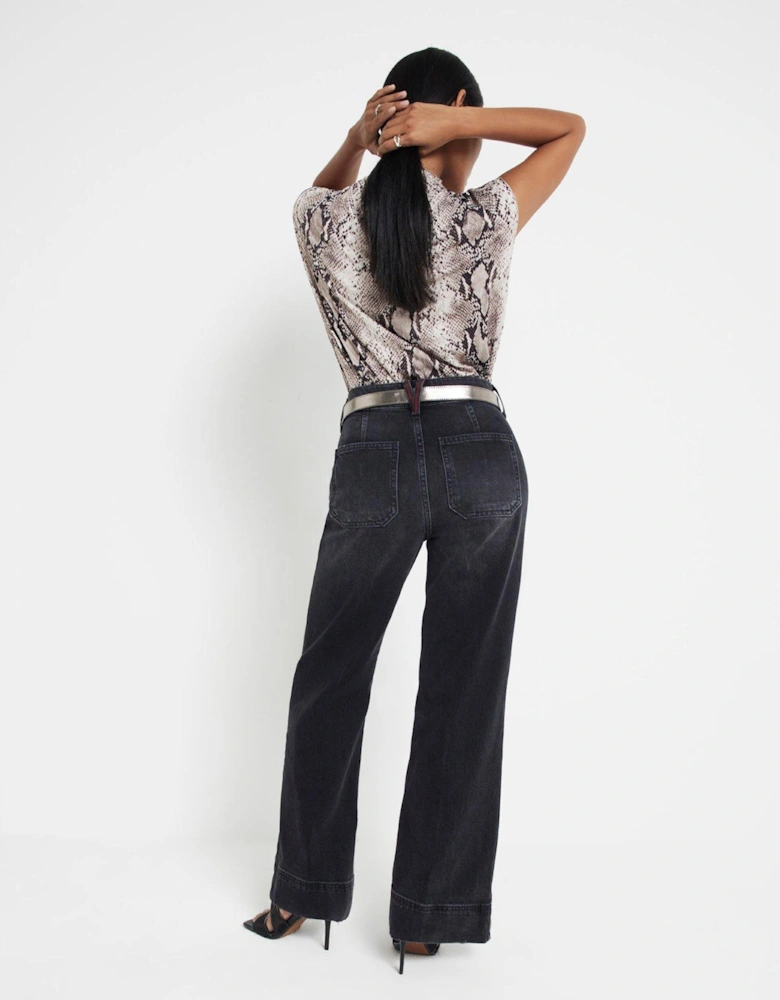 Wide Leg Pocket Detail Jean - Black