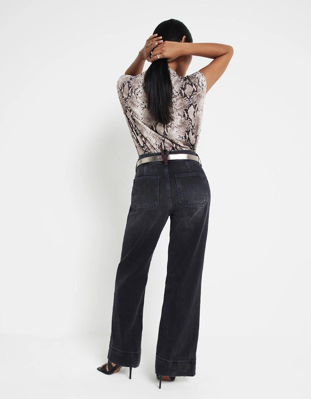 Wide Leg Pocket Detail Jean - Black
