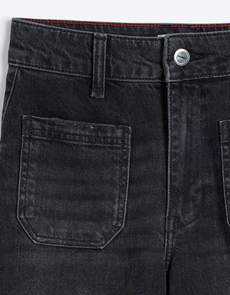 Wide Leg Pocket Detail Jean - Black