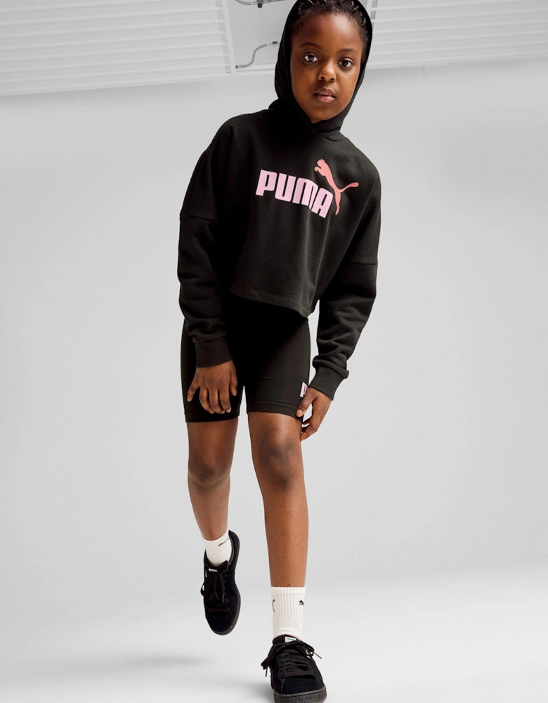 Girls Essentials Logo Cropped Hoodie - Black