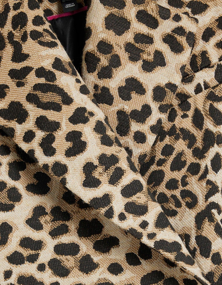 Leopard Print Jacquard Coat - Light Brown